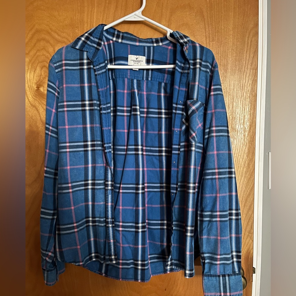 American Eagle Outfitters Blue and Pink Checkered Shirt